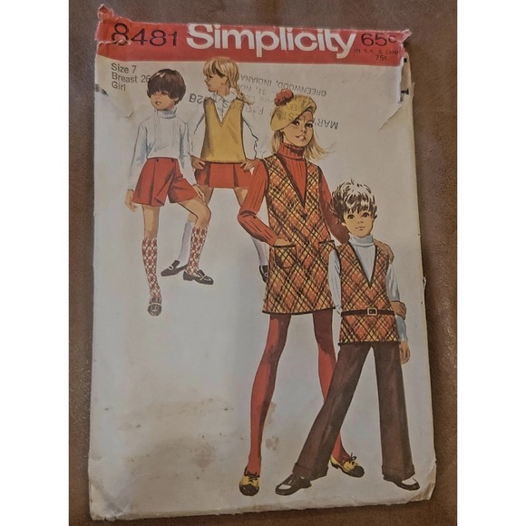 1960s Simplicity 8481 UNCUT Vintage Sewing Pattern Girls Jumper, Tunic Top Sz 7 - Picture 1 of 3